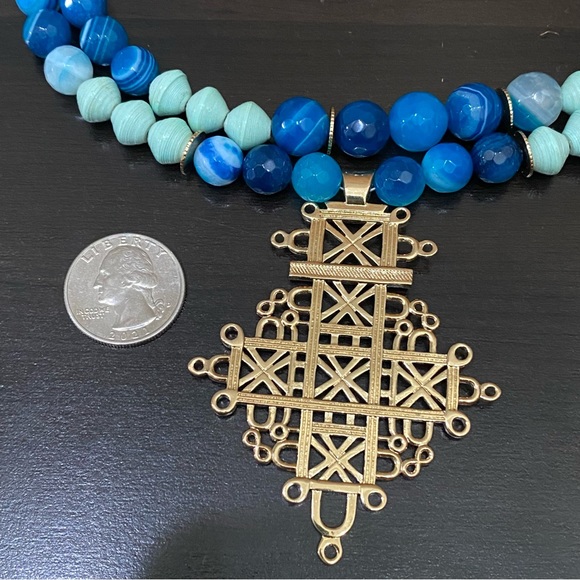 The AKOLA Project Uganda Handmade Blue Agate Paper Beads Double Strand Necklace - Picture 6 of 15